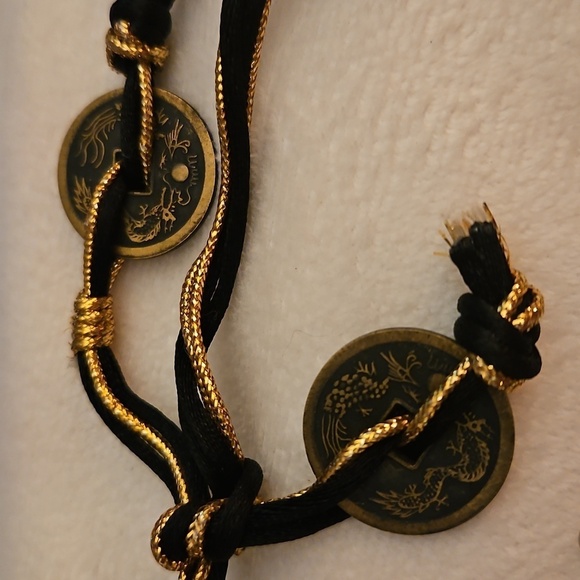 Vintage Chinese Coin Medallion Rope Necklace Earrings Set - Picture 6 of 6